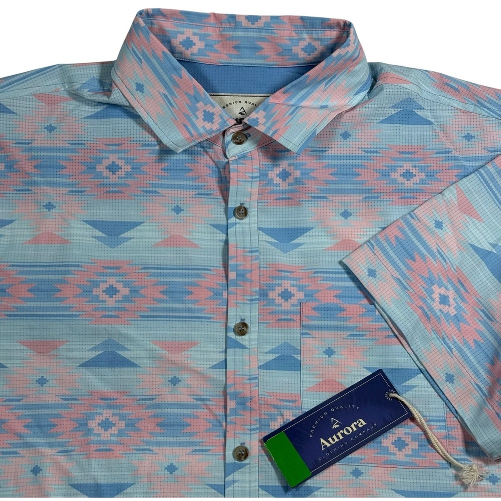 Aurora Large Aztec Print Performance Button Up Camp Shirt‎ Fishing Resortwear